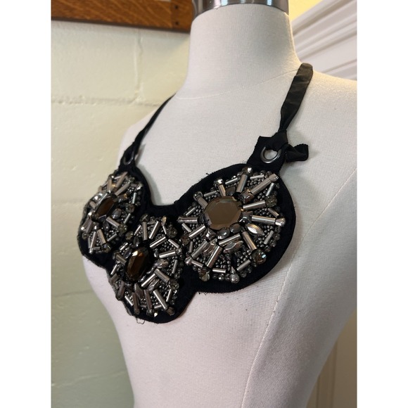 3.1 Phillip Lim Black Floral Crystal‎ & Silk Collar Necklace - Picture 7 of 7